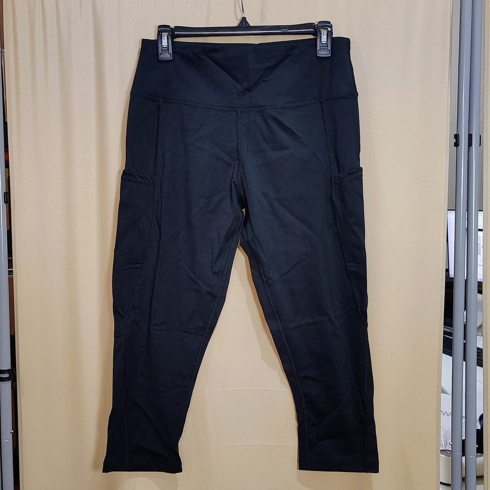 OUGES Yoga Capris Women XL Black Pockets High Waist Leggings Athletic Gym